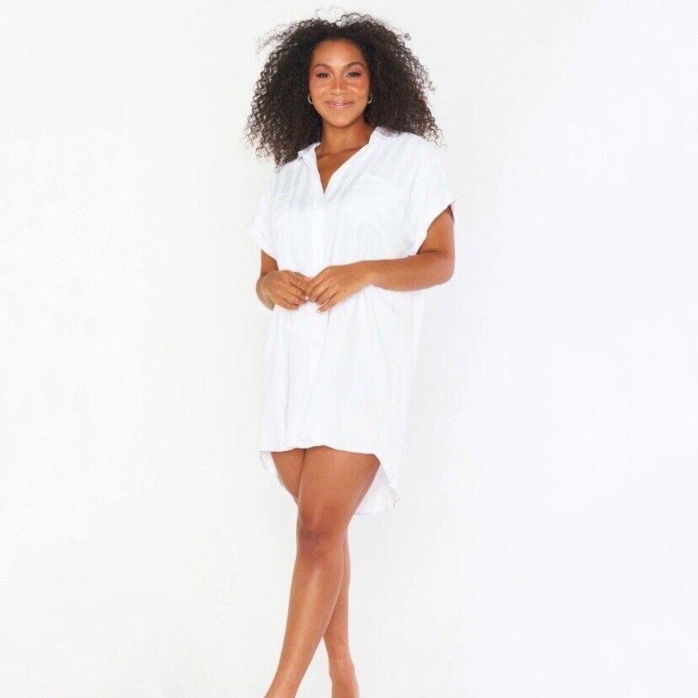 Show Me Your MuMu Martin Shirt Dress Size M White Stripe Bridal Coverup Pajamas